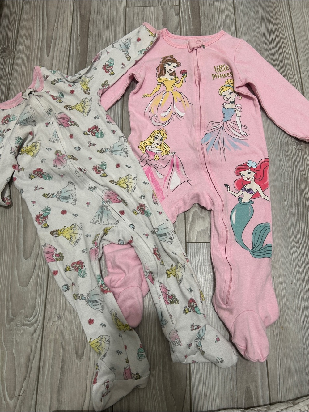 Set of 2 Girls' Pink Disney Princess One-Piece Footed Pajamas